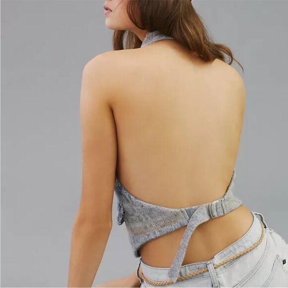 Anthropology S Pilco Heritage Sweater vest halter top blue beige - Picture 3 of 10
